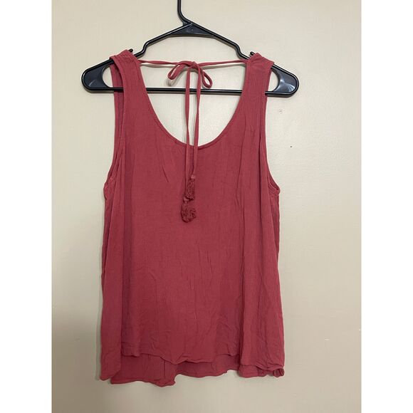 LUQ Orange Eyelet Floral Lace Fall Tank Top Tie Back Large - Picture 7 of 8